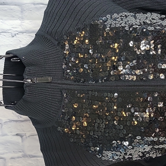 CHICO'S Black Sequined Part Silk Sweater Small - Picture 2 of 6